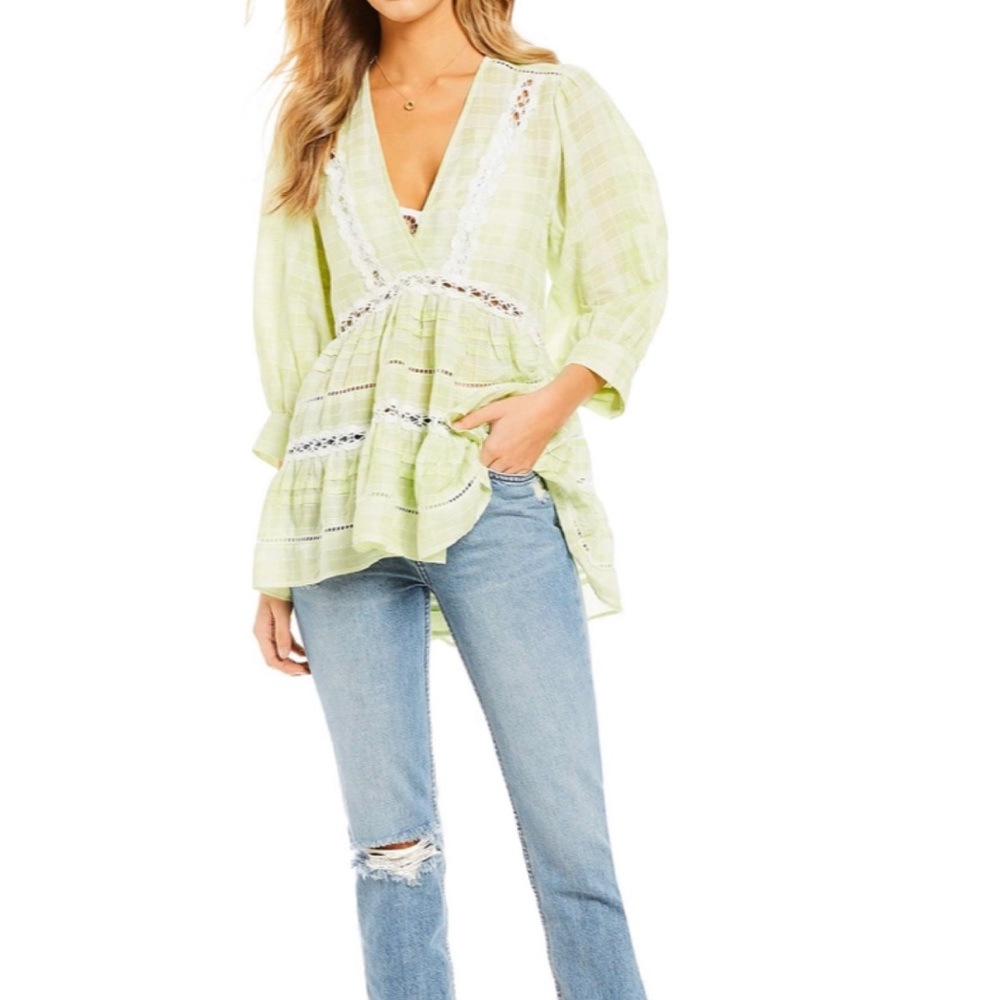 Free People NWT Small Time Out Lace Tunic in Lime